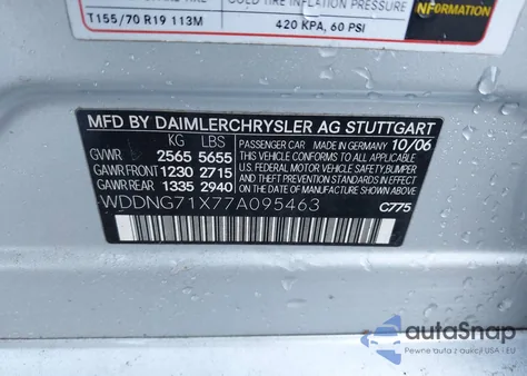 2007 Mercedes-Benz S-Class 5.5L V8 z USA, uszkodzony, nr VIN WDDNG71X77A095463